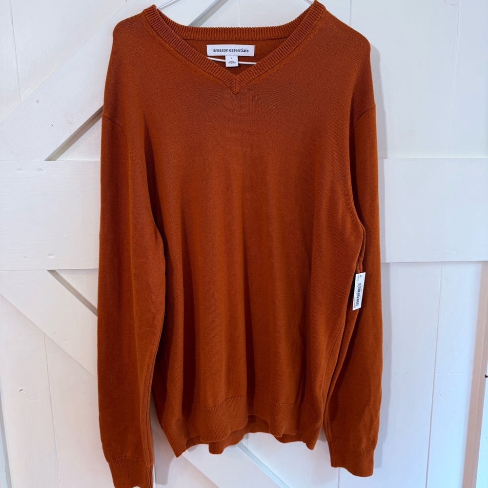 Amazon Essentials‎ Men's Rust V-Neck Pullover Sweater Large *NWT*